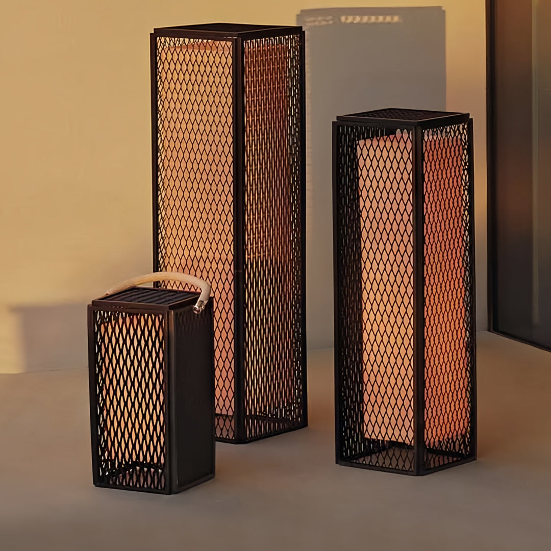 Square Perforated Outdoor Lantern — Black Stainless Steel, 14W LED, IP65, 3 Height Options