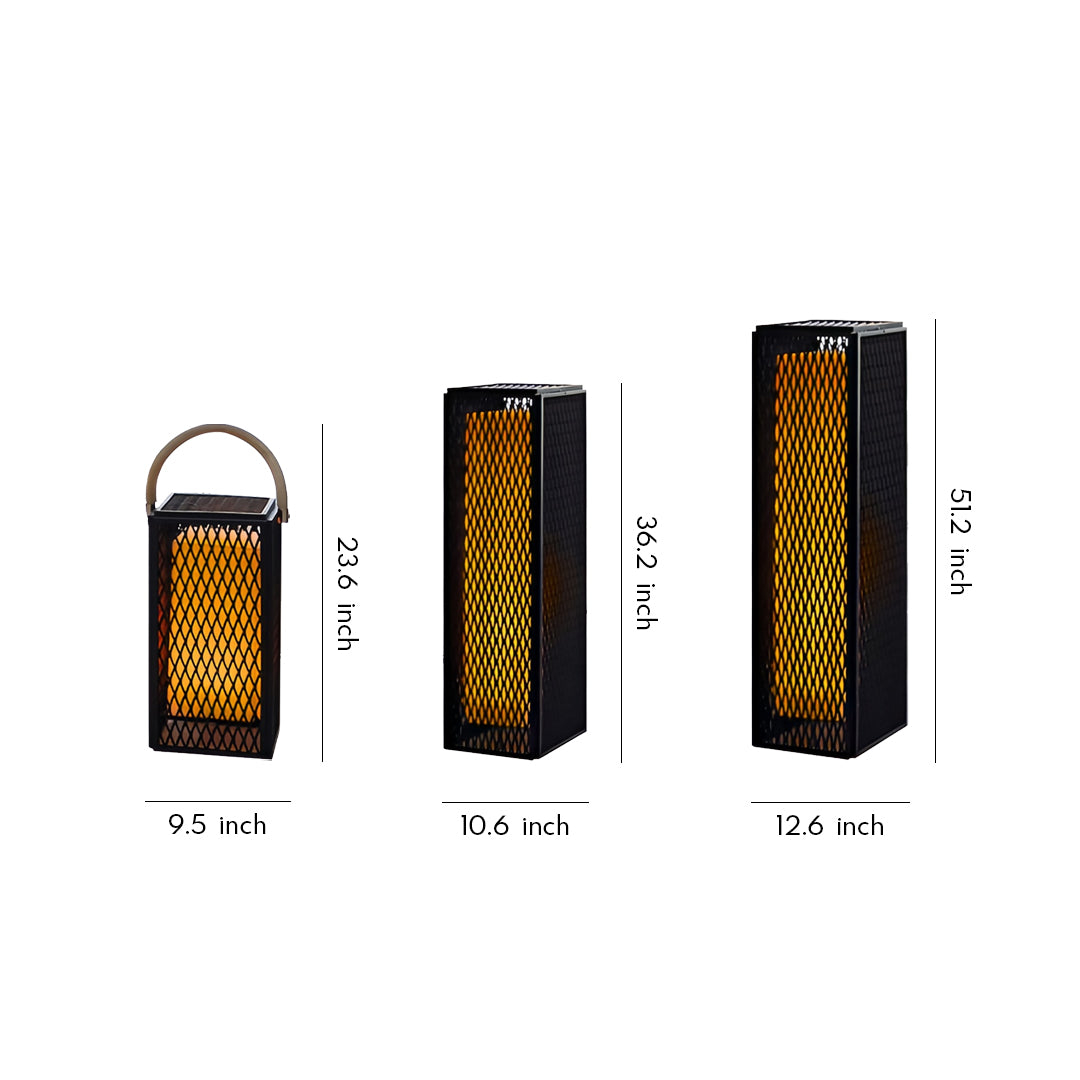 Square Perforated Outdoor Lantern — Black Stainless Steel, 14W LED, IP65, 3 Height Options
