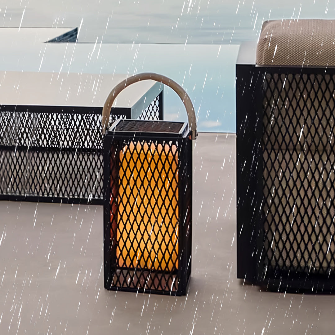 Square Perforated Outdoor Lantern — Black Stainless Steel, 14W LED, IP65, 3 Height Options