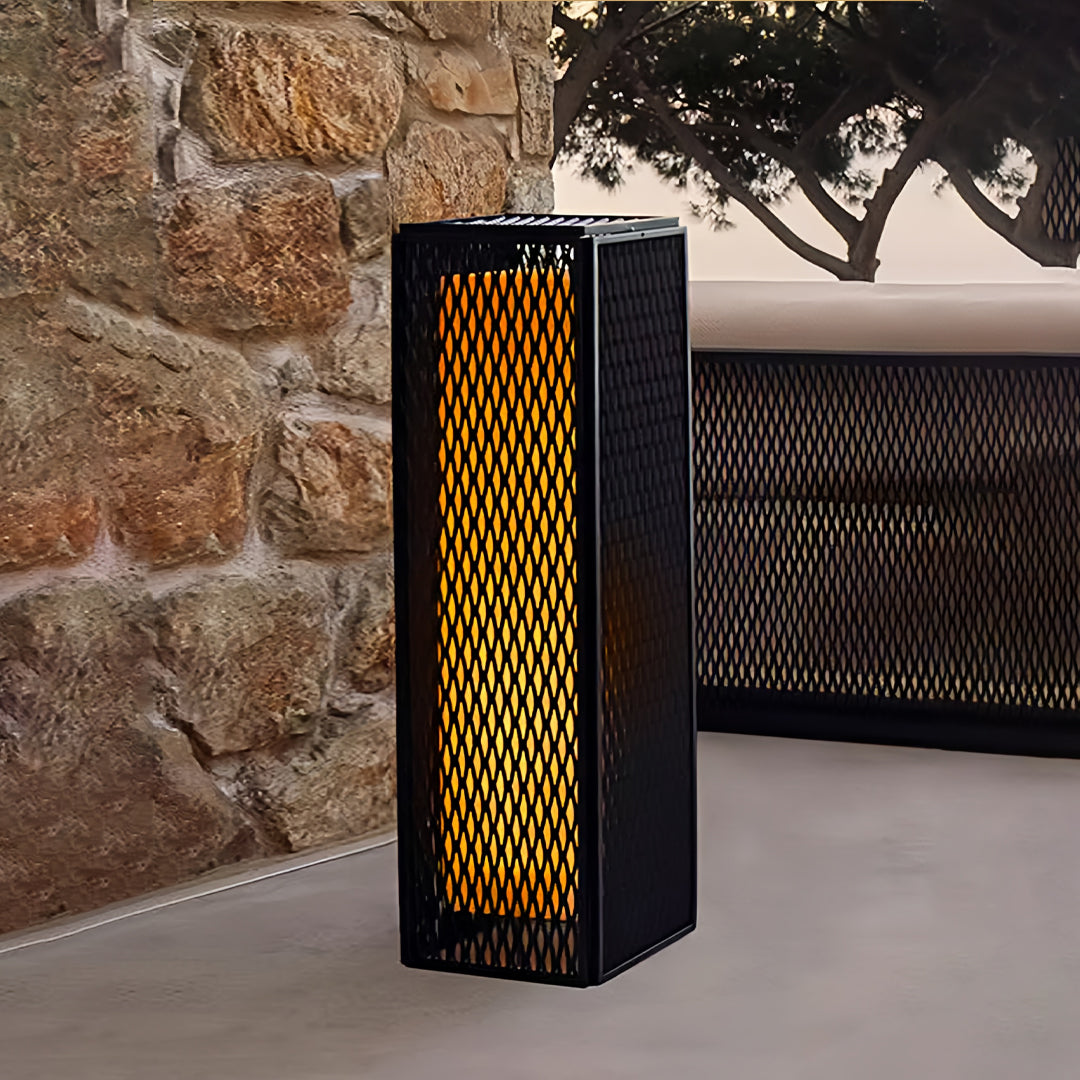 Square Perforated Outdoor Lantern — Black Stainless Steel, 14W LED, IP65, 3 Height Options