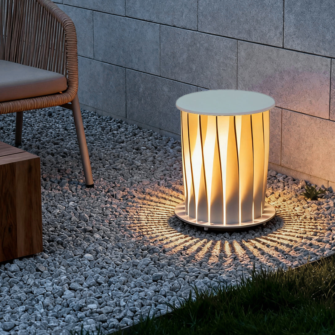 Twisted Metal Outdoor Lantern — White Zinc, LED, Solar / Hardwired, 3000K Warm White, Multiple Sizes