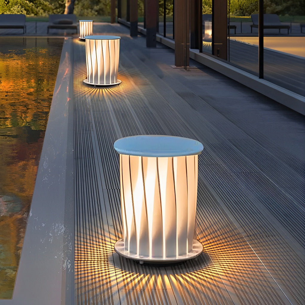 Twisted Metal Outdoor Lantern — White Zinc, LED, Solar / Hardwired, 3000K Warm White, Multiple Sizes