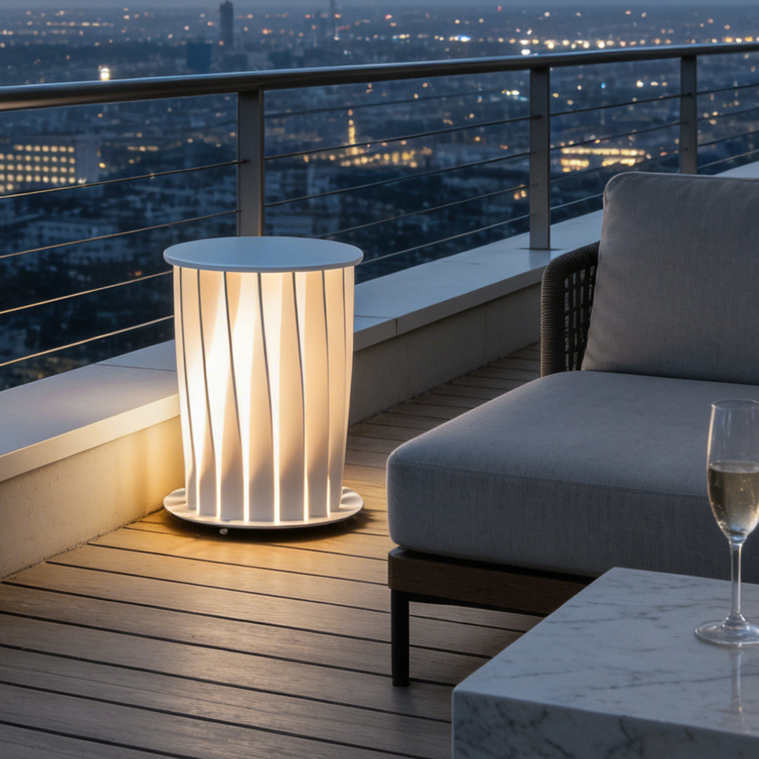 White Twisted Metal LED Outdoor Lanterns - Modern Design