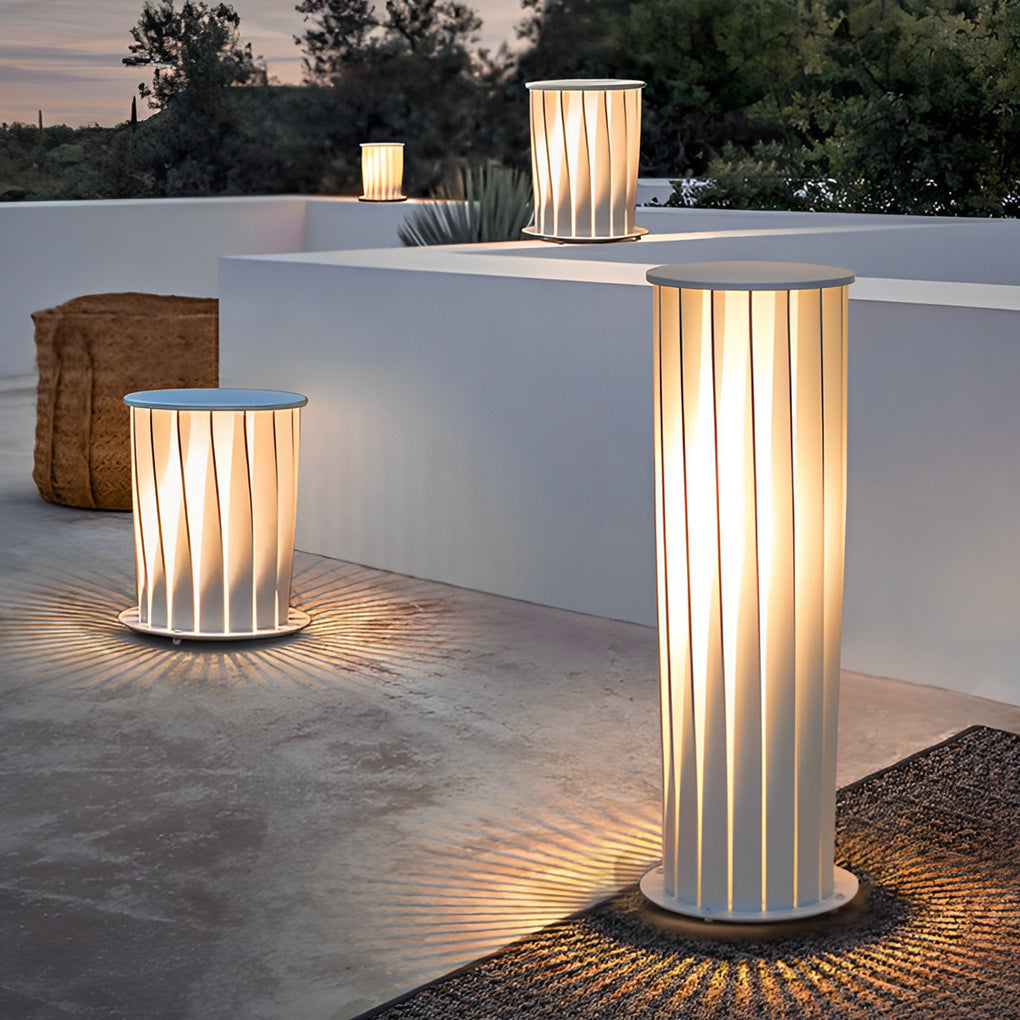 Twisted Metal Outdoor Lantern — White Zinc, LED, Solar / Hardwired, 3000K Warm White, Multiple Sizes