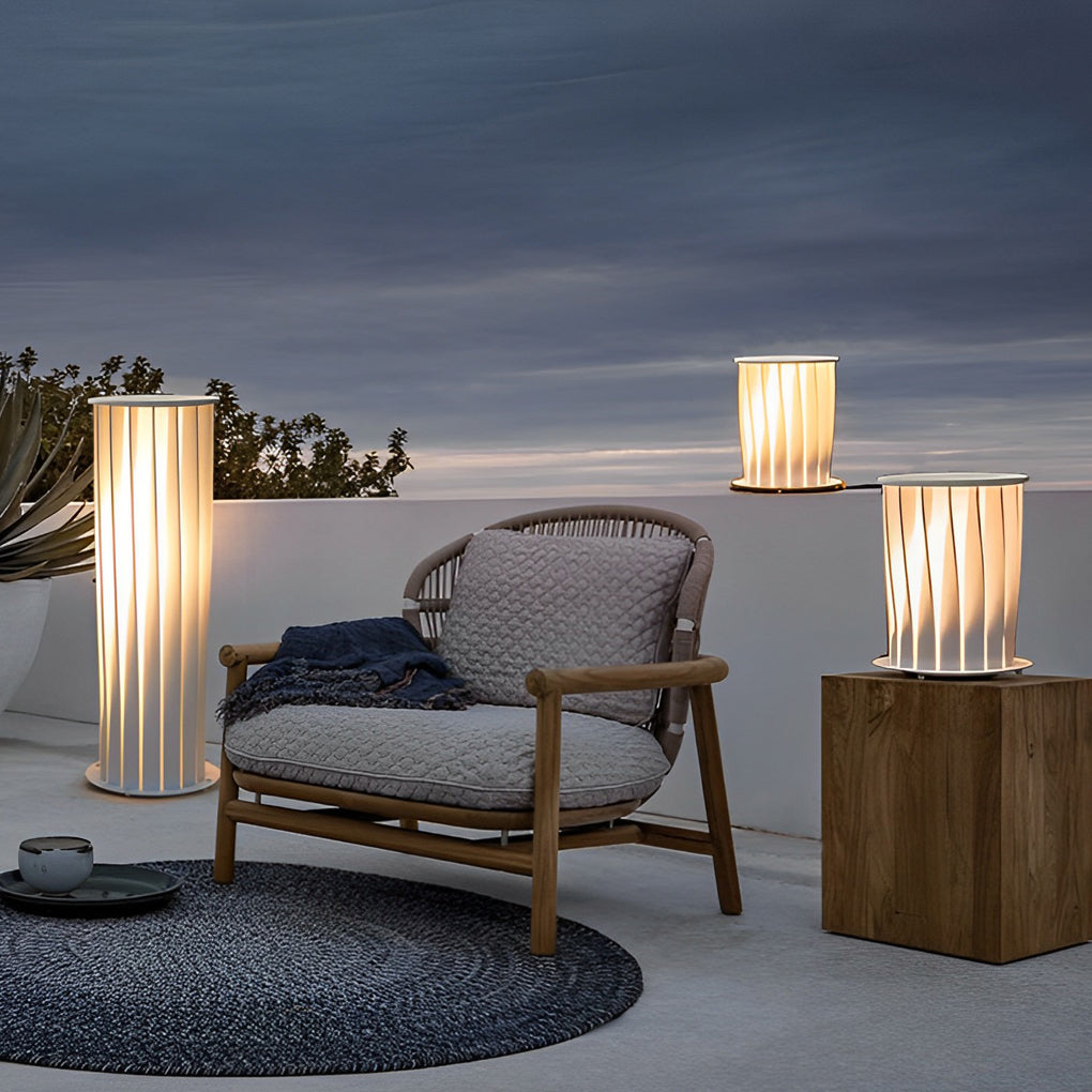 Twisted Metal Outdoor Lantern — White Zinc, LED, Solar / Hardwired, 3000K Warm White, Multiple Sizes