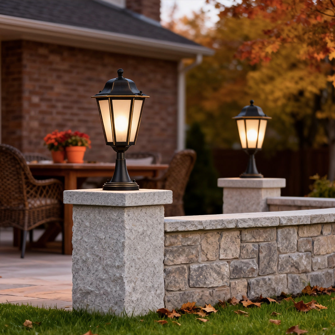 Hexagonal Geometric Outdoor Pillar Light — Solid Copper, Black & Gold Finish, E27, IP55, 17.1"