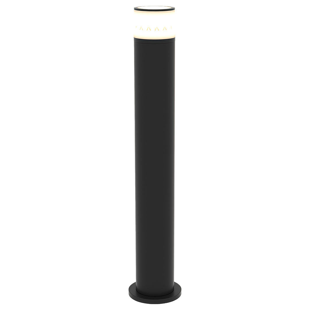Cylindrical Outdoor Bollard Path Light — Black Aluminum, 7W LED, 3000K, IP54, Three Heights