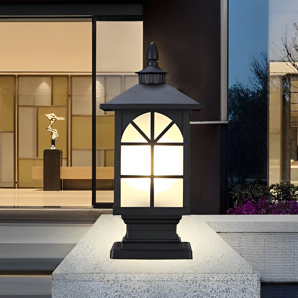 Modern Retro Outdoor Pillar Light — Die-Cast Aluminum, Frosted Glass, 12W LED E27, IP55, 3000K Warm White, Bronze or Black