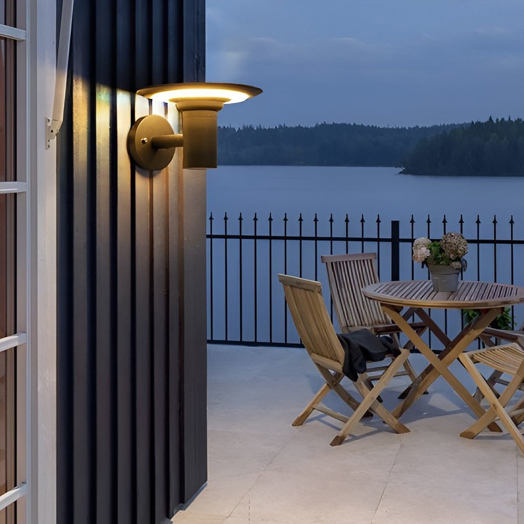 modern outdoor wall lamp round ufo shaped led waterproof solar sconce