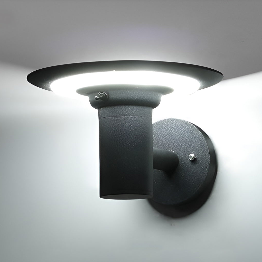 modern outdoor wall lamp round ufo shaped led waterproof solar sconce