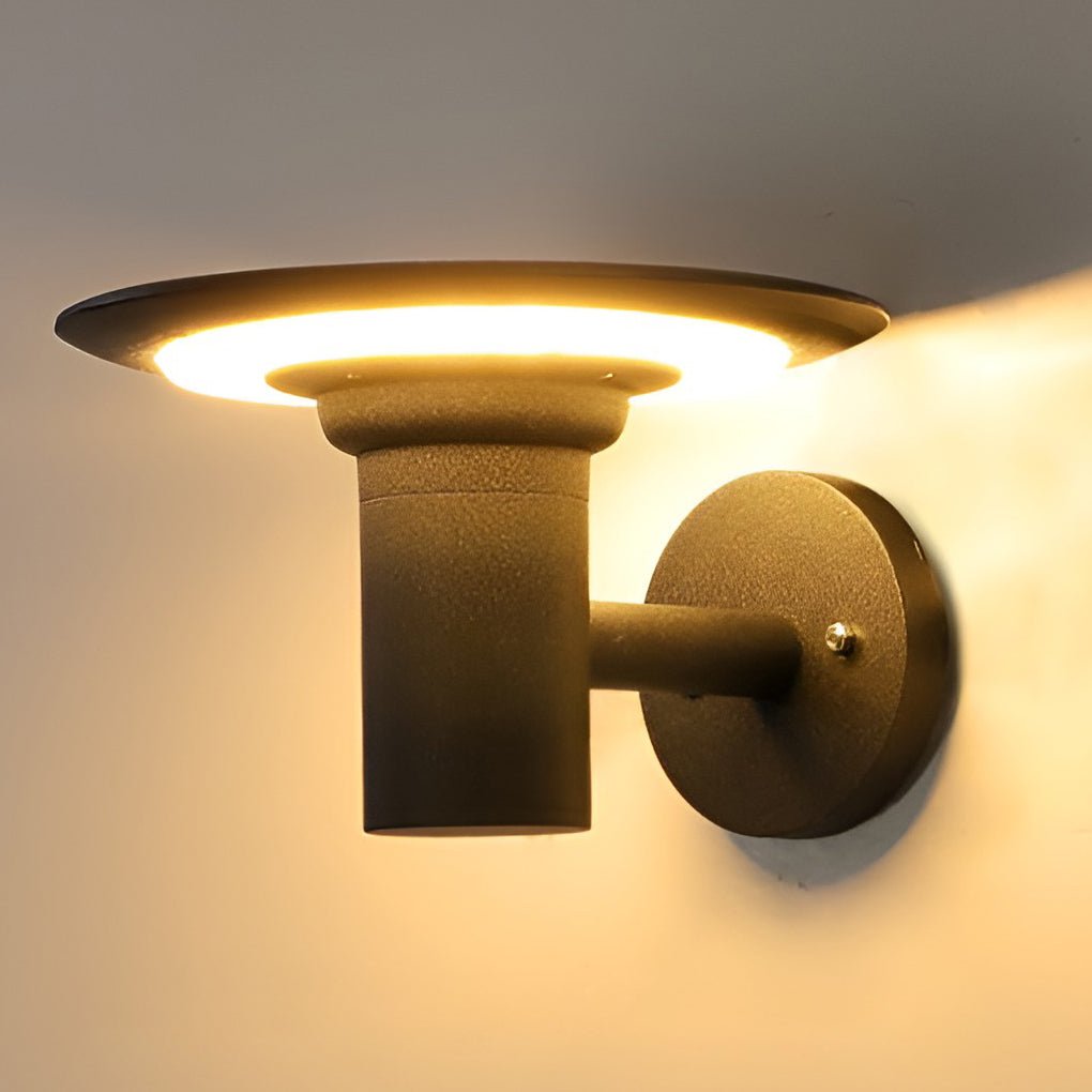 modern outdoor wall lamp round ufo shaped led waterproof solar sconce