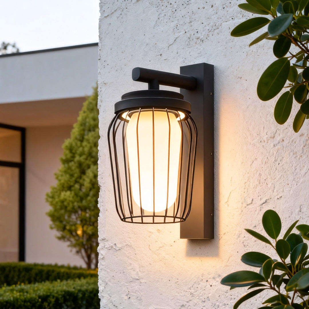 Birdcage Outdoor Wall Lantern Sconce — Stainless Steel, LED 12W, Solar / Hardwired, IP65, Remote Control