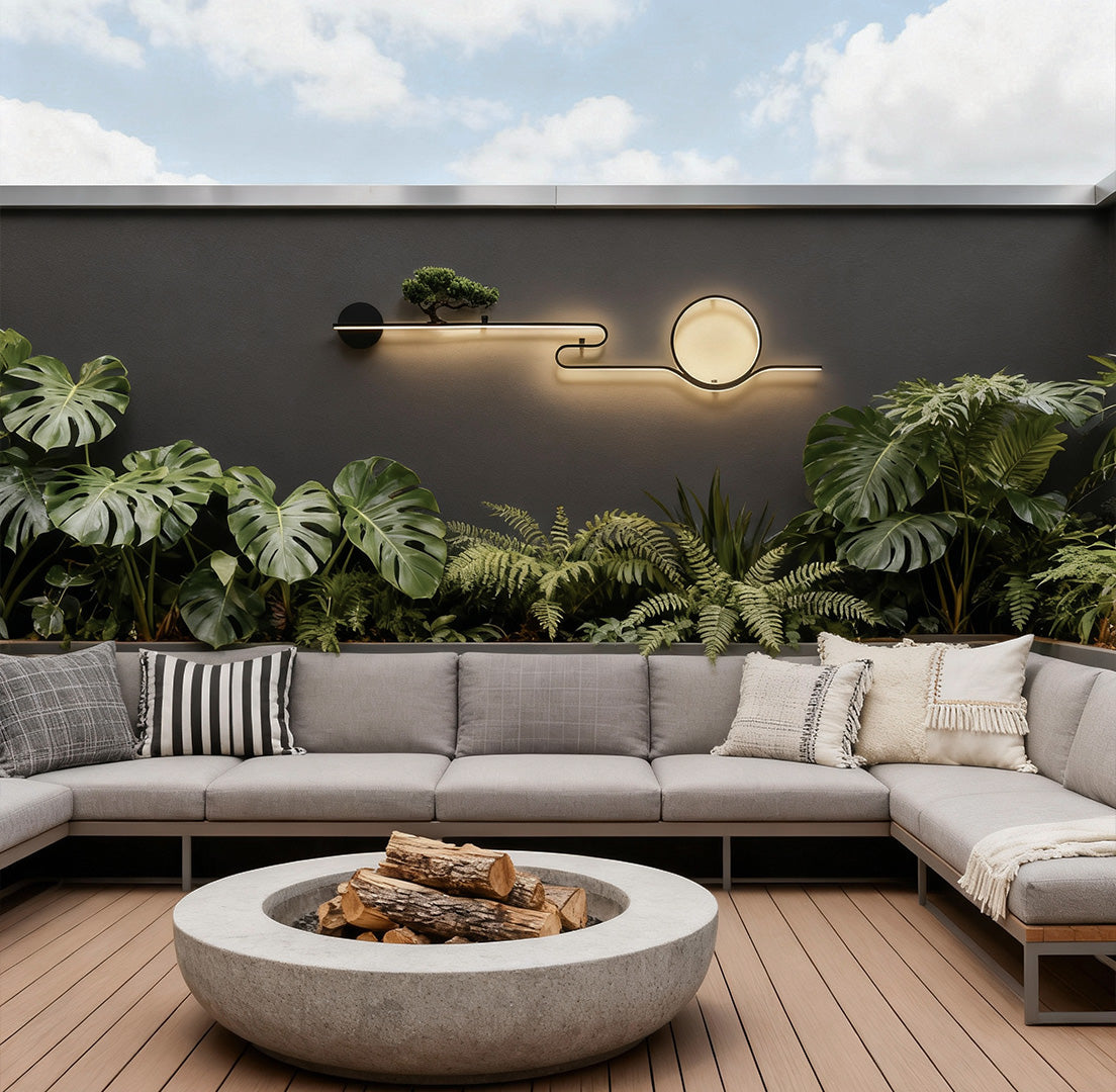 Resin Tree & Moon Outdoor Wall Sconce — Black Aluminum, LED, 20W/26W/30W, 3000K, IP65 Weatherproof