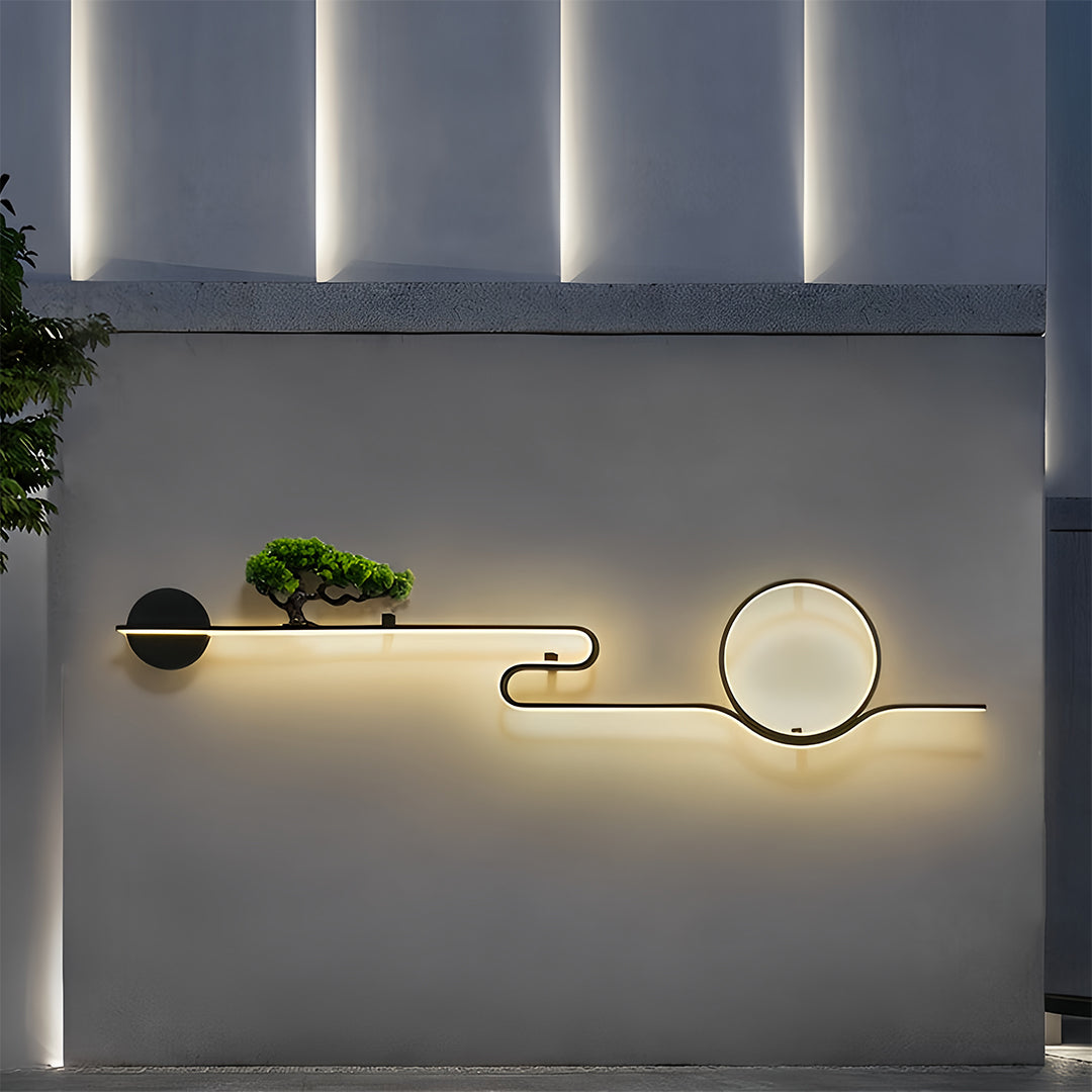 Resin Tree & Moon Outdoor Wall Sconce — Black Aluminum, LED, 20W/26W/30W, 3000K, IP65 Weatherproof