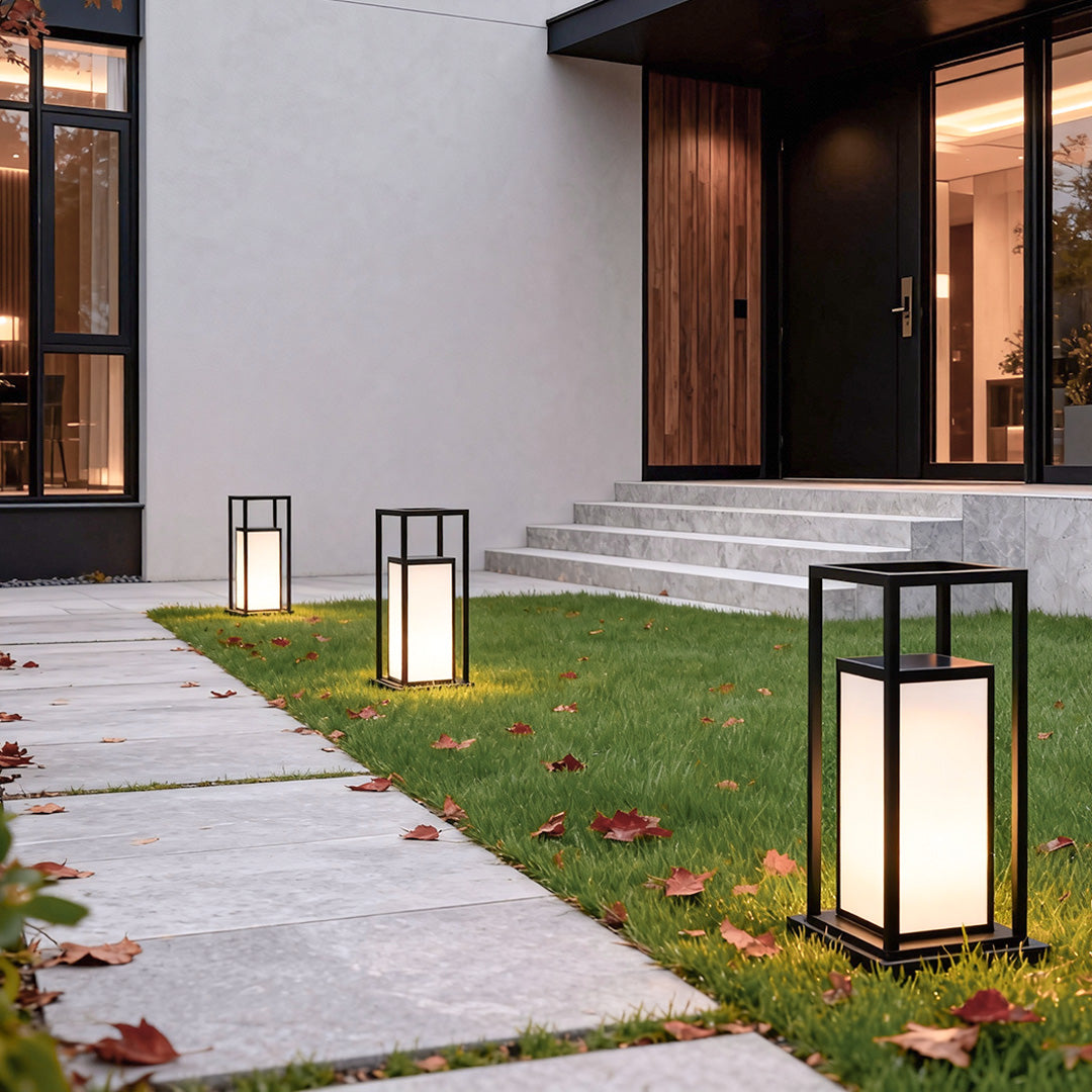 Modern Outdoor Pillar Light — Stainless Steel, Black, LED, IP65 Weatherproof, Solar / Hardwired, 11.8" & 19.7" Heights