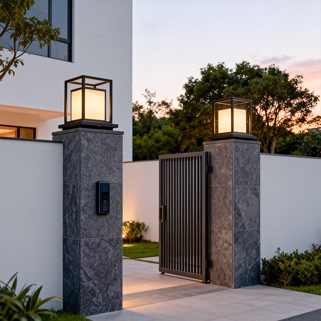 Modern Outdoor Pillar Light — Stainless Steel, Black, LED, IP65 Weatherproof, Solar / Hardwired, 11.8" & 19.7" Heights