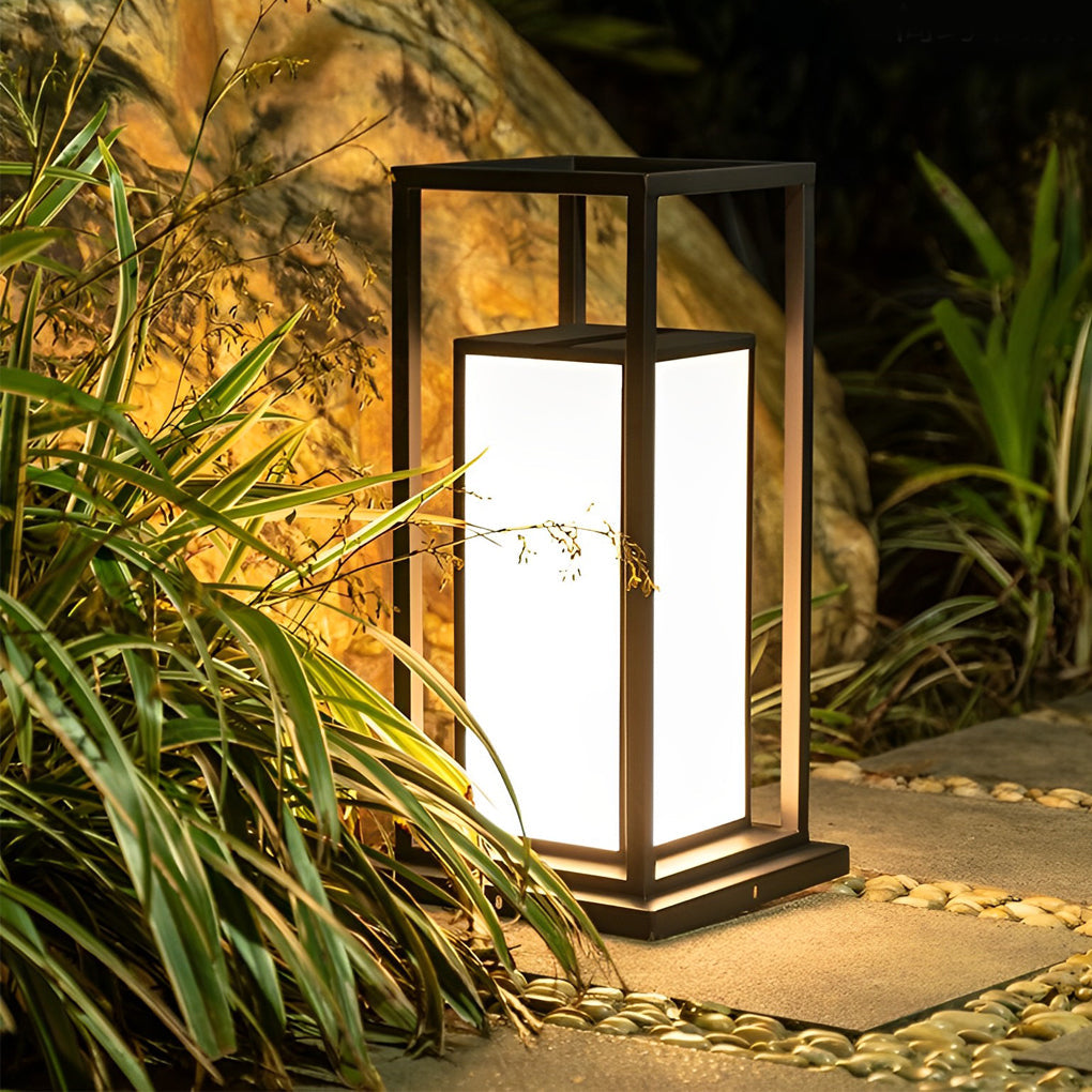 Modern Outdoor Pillar Light — Stainless Steel, Black, LED, IP65 Weatherproof, Solar / Hardwired, 11.8" & 19.7" Heights