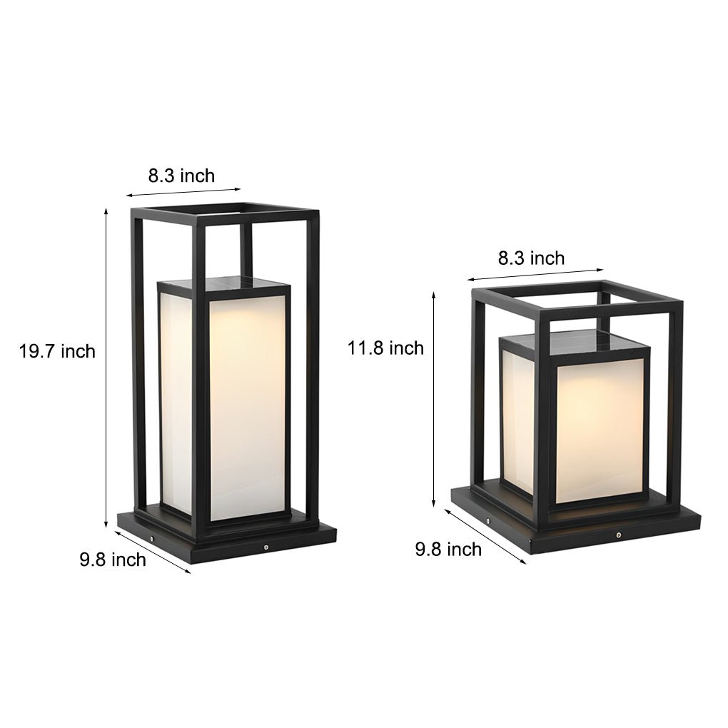 Modern Outdoor Pillar Light — Stainless Steel, Black, LED, IP65 Weatherproof, Solar / Hardwired, 11.8" & 19.7" Heights