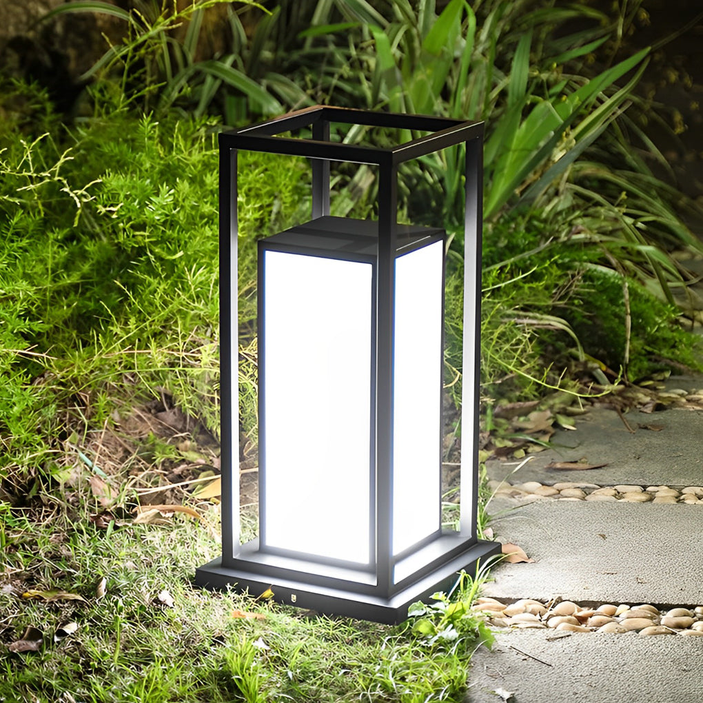 Modern Outdoor Pillar Light — Stainless Steel, Black, LED, IP65 Weatherproof, Solar / Hardwired, 11.8" & 19.7" Heights