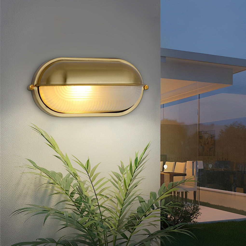 Retro Industrial Oval Bulkhead Outdoor Wall Sconce — Die-Cast Aluminum and Glass, IP65, 1-Light, Cement Gray or Gold