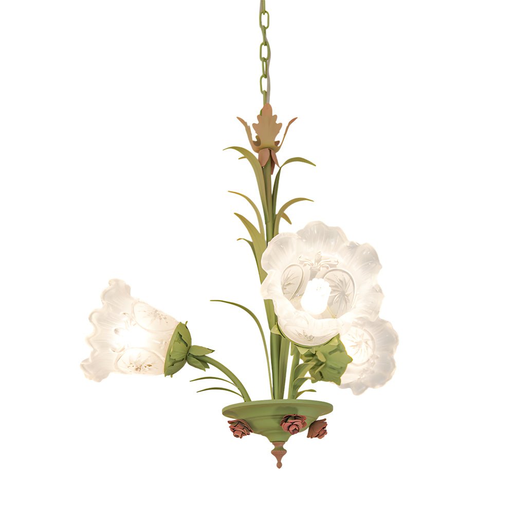 Lily of the Valley Floral Chandelier — Frosted Glass and Iron, French Pastoral, 3-Step Dimming, 3-, 6-, or 8-Light
