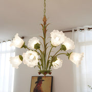 Lily of the Valley Floral Chandelier — Frosted Glass and Iron, French Pastoral, 3-Step Dimming, 3-, 6-, or 8-Light