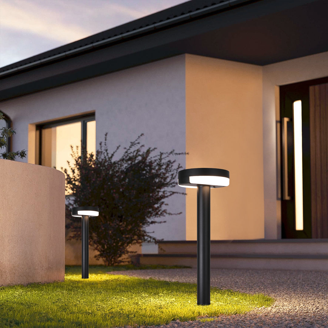 Modern Minimalist Outdoor Path Light — Sand-Black Die-Cast Aluminum, LED, Solar / Hardwired, IP65, 24"–48" Heights