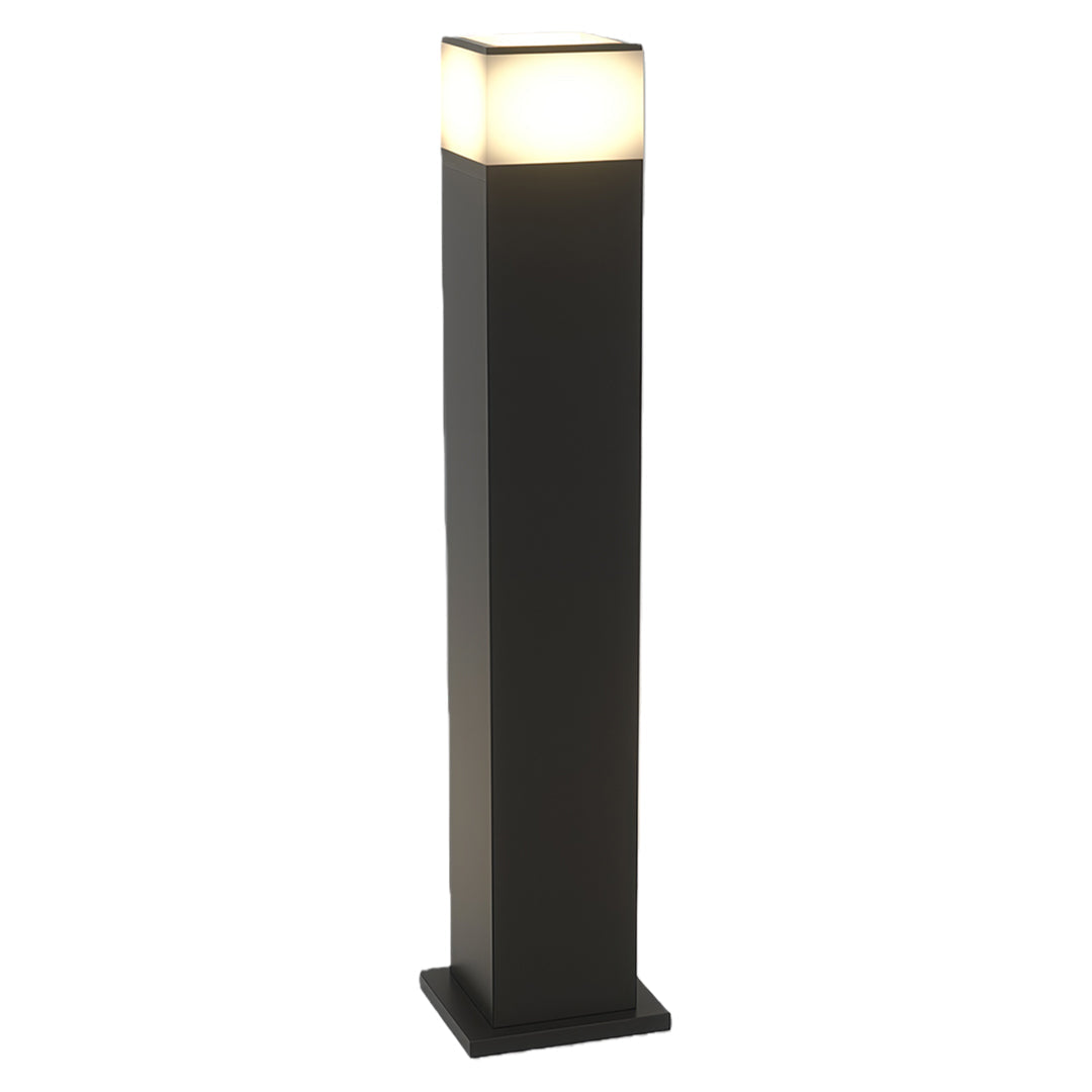 Modern Square Bollard Path Light — Black Aluminum, White Acrylic, 7W LED, 3000K, IP54, Available in 15.8", 23.6", 31.5"