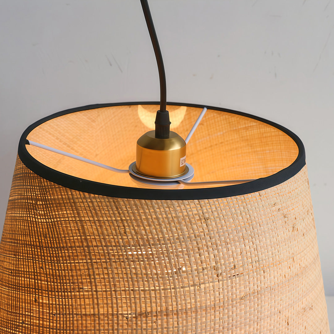 Wabi-Sabi Raffia & Fabric Pendant Light — Natural Rattan, 7W LED, 51.2" Adjustable Chain