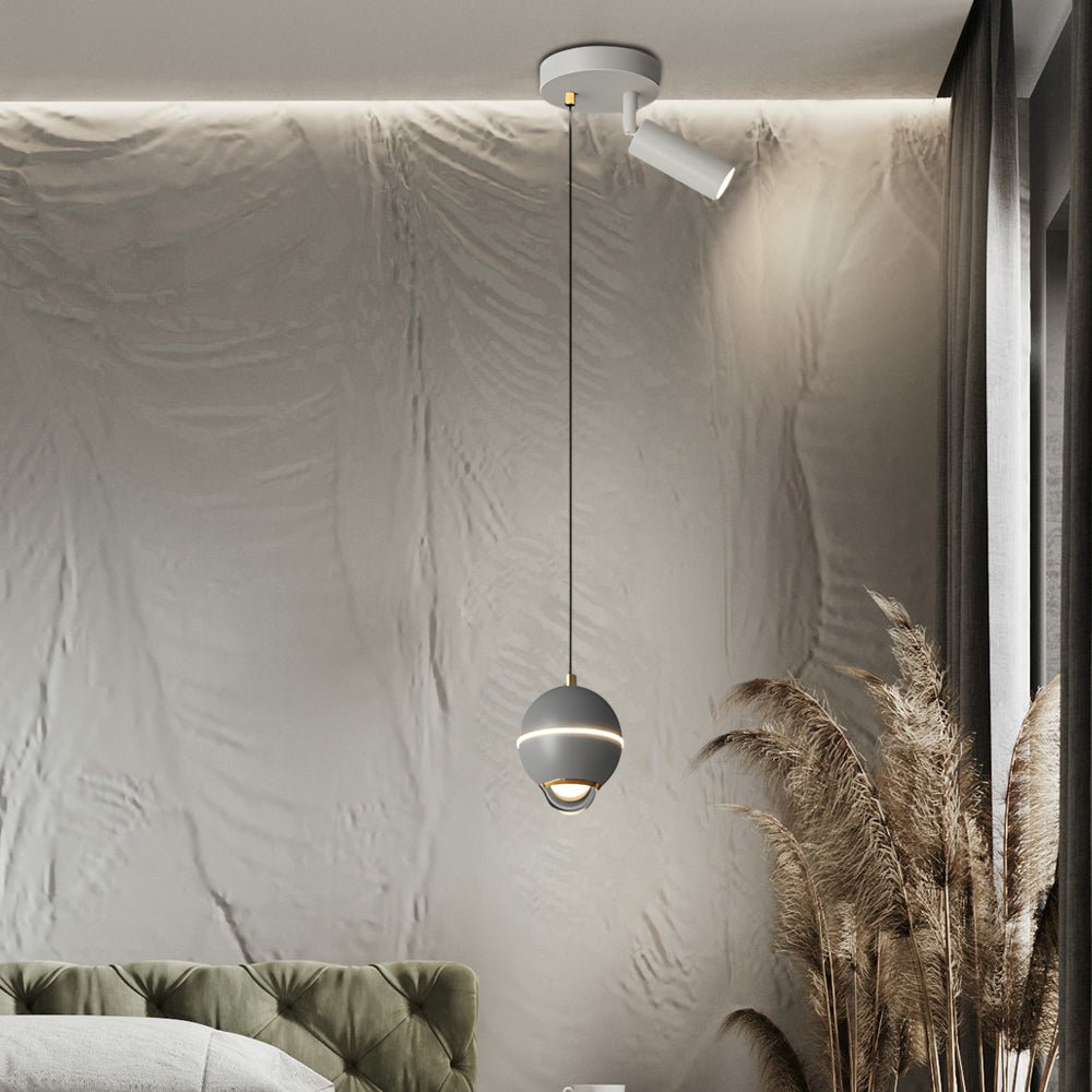modern pendant lights with small metal balls and 3 step dimming spotlights