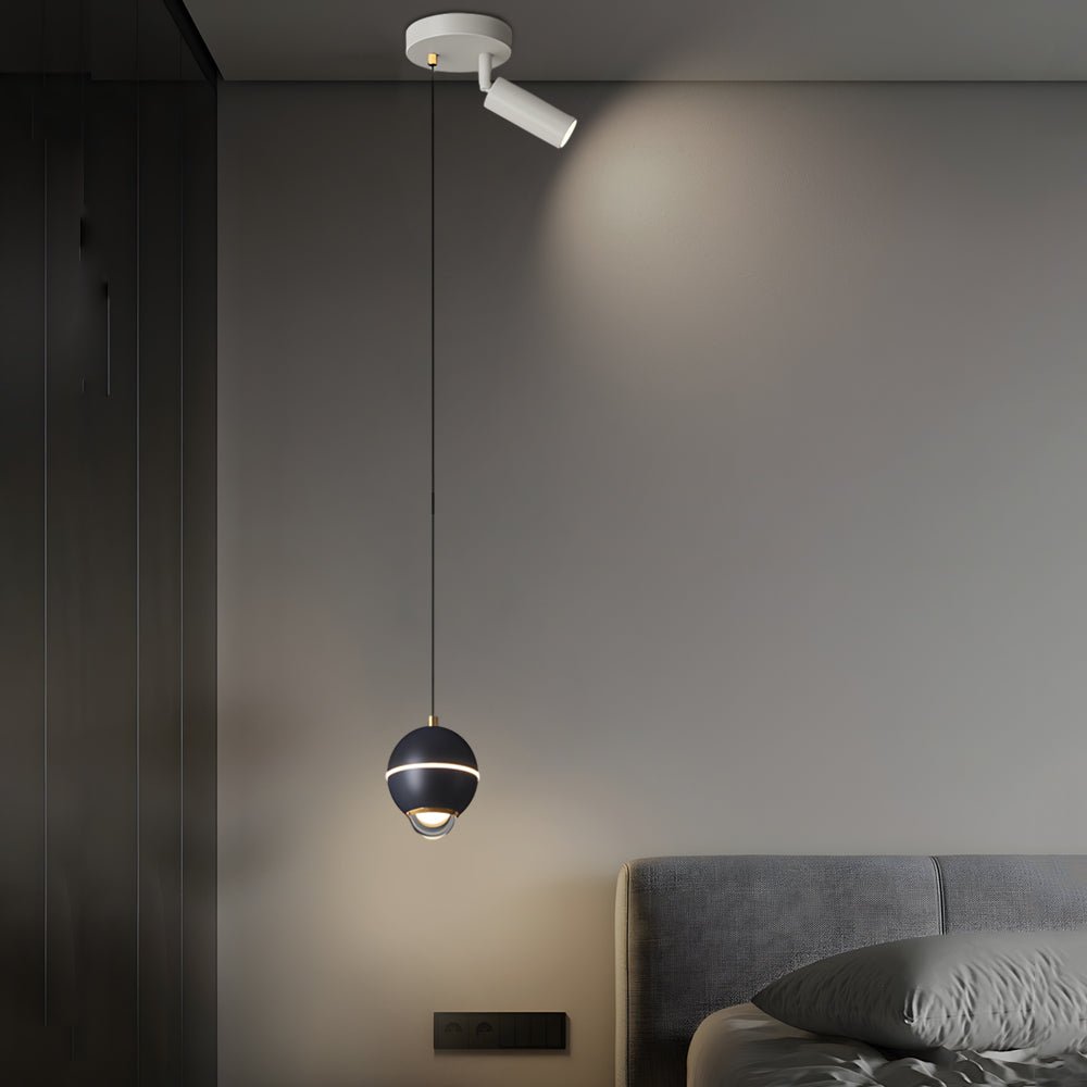 modern pendant lights with small metal balls and 3 step dimming spotlights