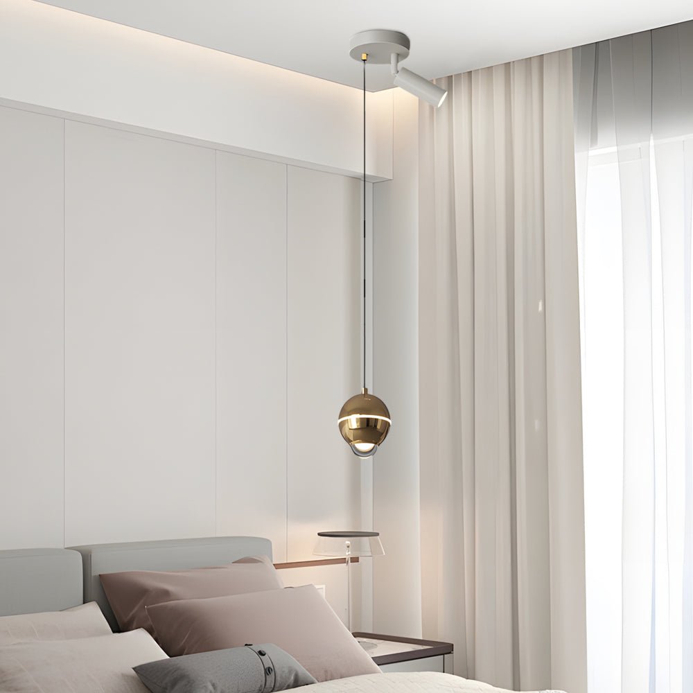 modern pendant lights with small metal balls and 3 step dimming spotlights