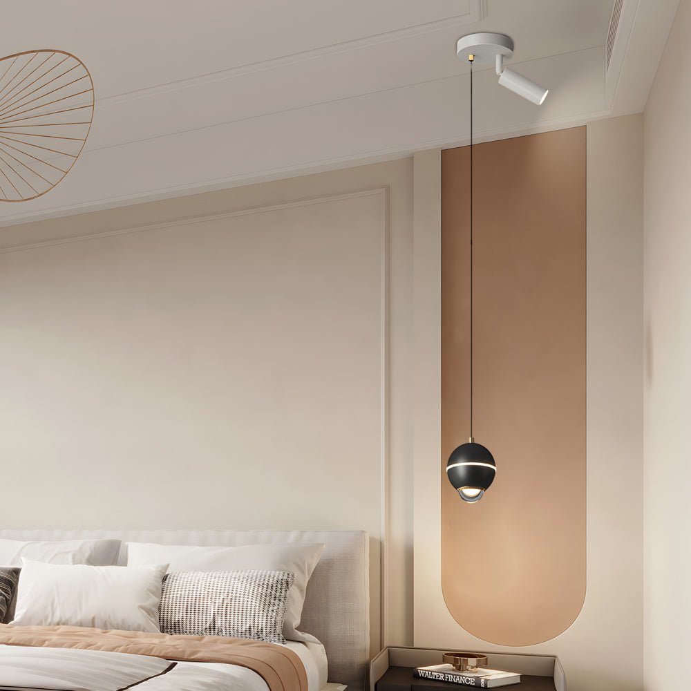 modern pendant lights with small metal balls and 3 step dimming spotlights