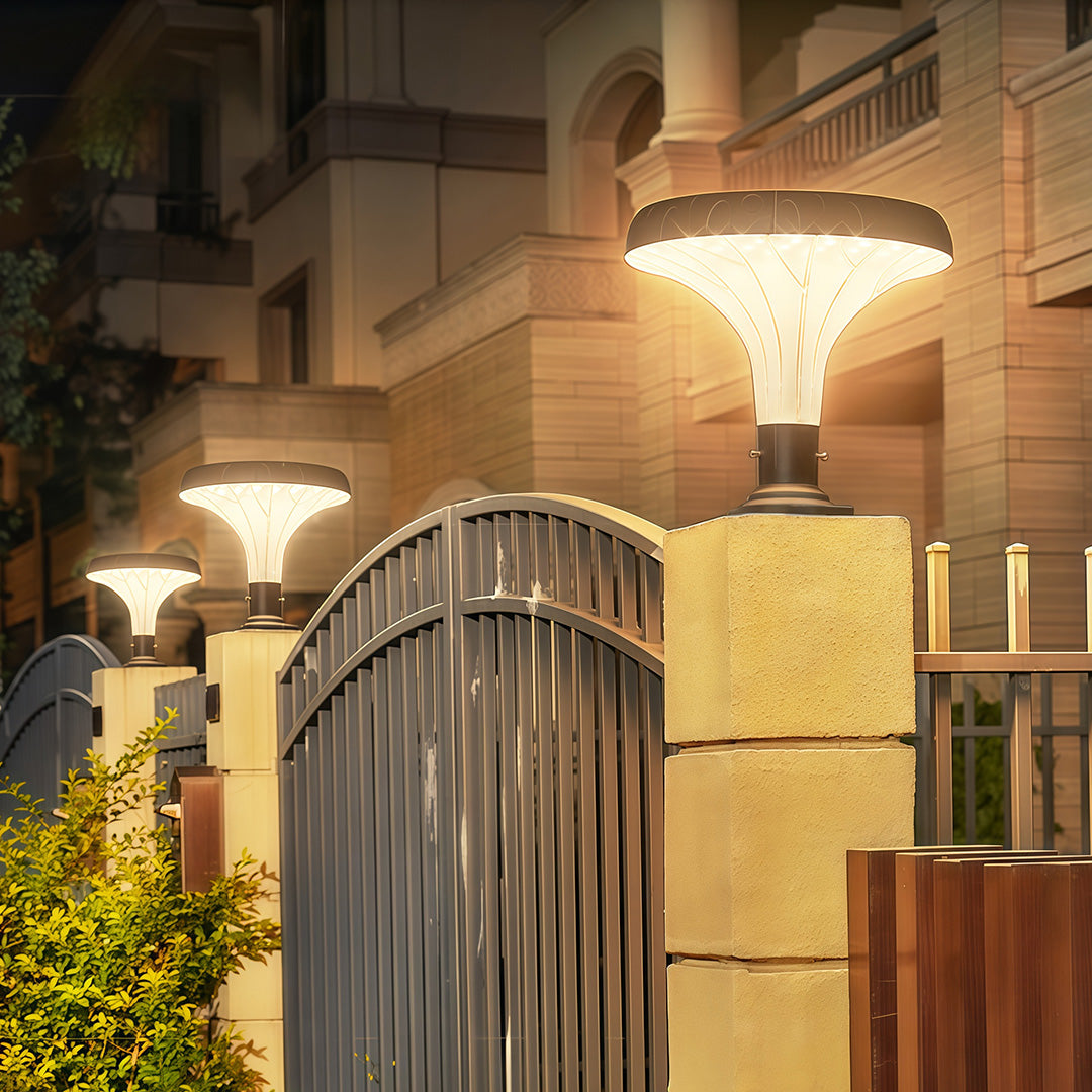 Outdoor Pillar Light — Black Die-Cast Aluminum, Solar or Hardwired, 20W / 50W LED, 3000K / 6000K, IP65 Weatherproof
