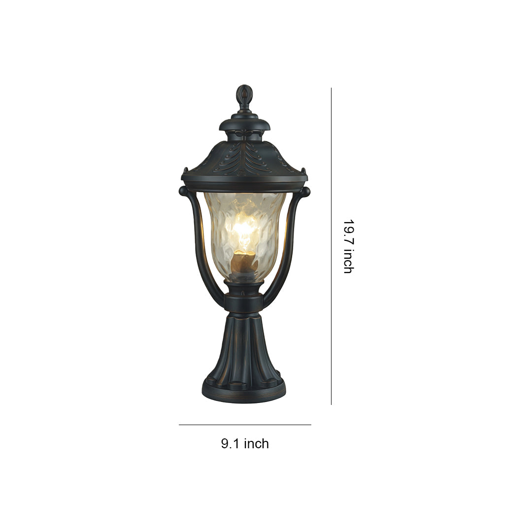 Vintage Outdoor Post Light — Chestnut Aluminum and Glass, 12W LED, IP44 Waterproof, 19.69" Height
