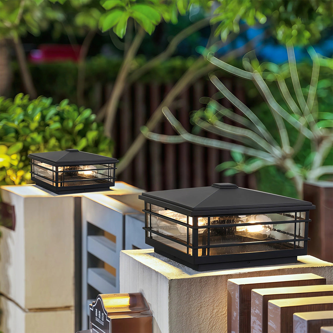 Minimalist Outdoor Pillar Light — Sand-Black Aluminum, Clear Glass, E27, IP54