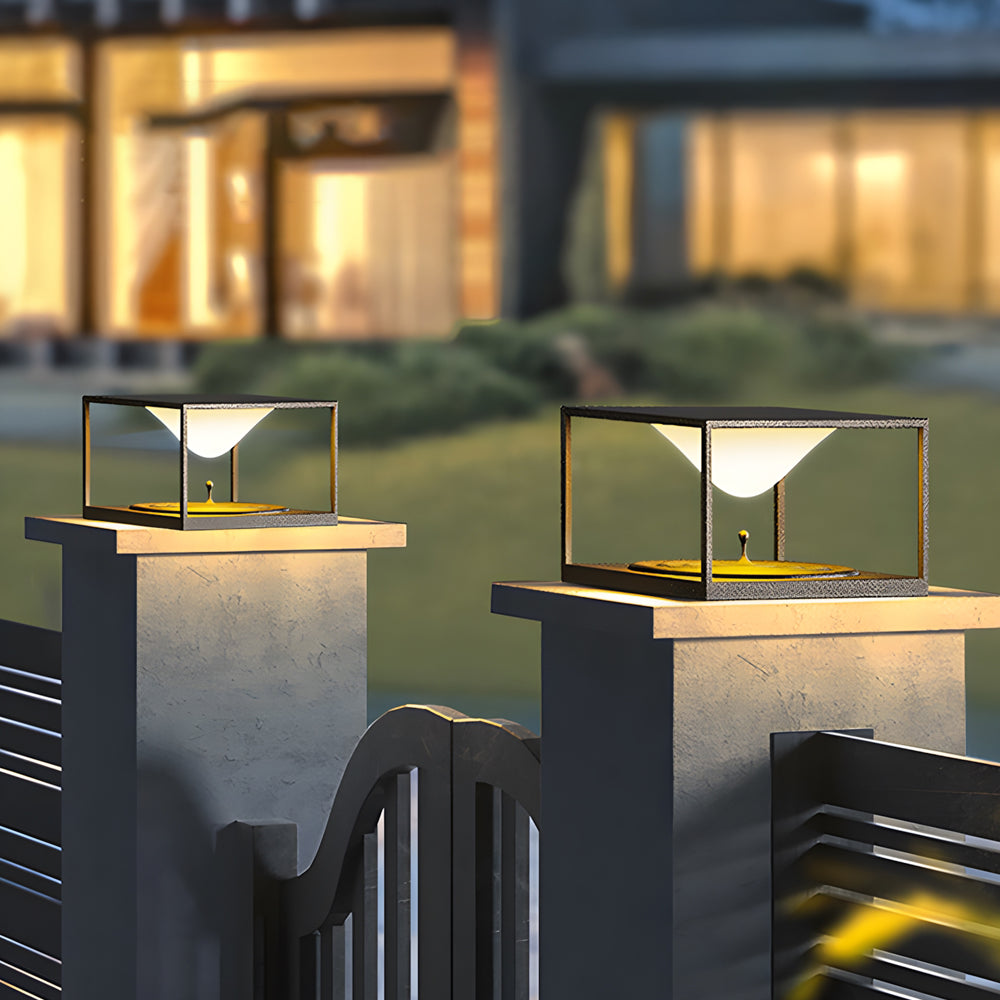 Square Pillar Post Light — Stainless Steel & Acrylic, Solar / Hardwired, LED 3000K, IP65 Weatherproof