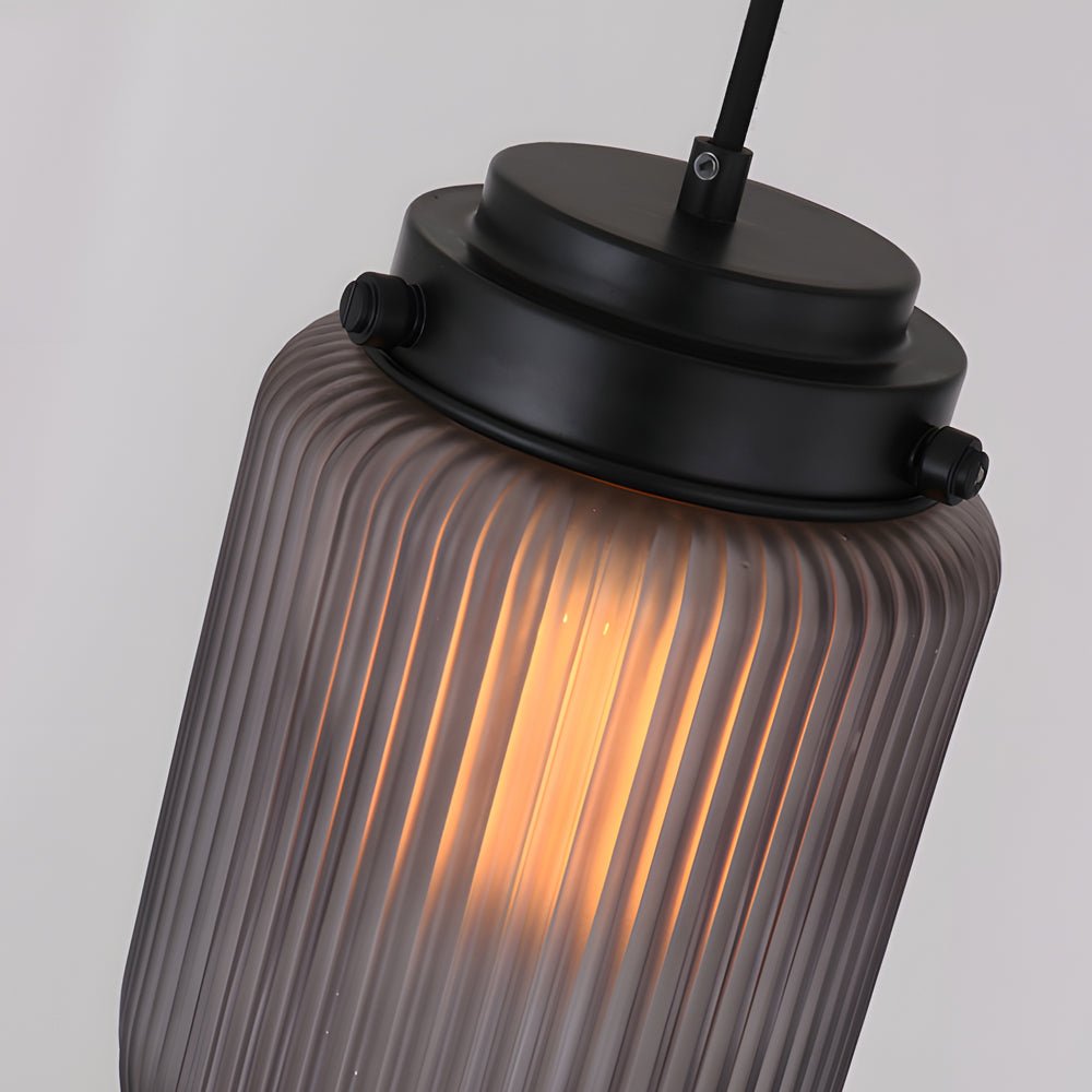 Pinecone Mini Pendant — Smoke Gray Ribbed Glass, Black Iron, 1-Light, 6.7" Dia × 11.8"H