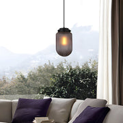 Pinecone Mini Pendant — Smoke Gray Ribbed Glass, Black Iron, 1-Light, 6.7" Dia × 11.8"H