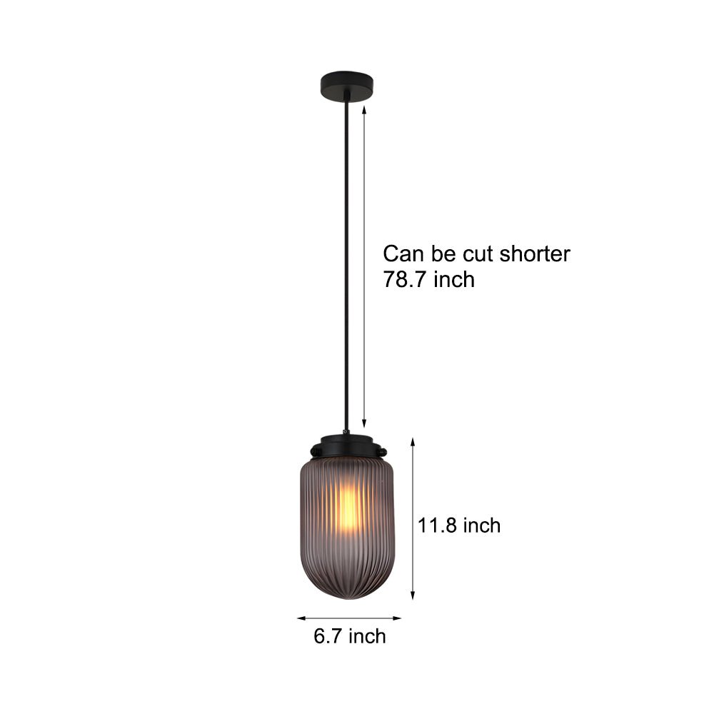 Pinecone Mini Pendant — Smoke Gray Ribbed Glass, Black Iron, 1-Light, 6.7" Dia × 11.8"H