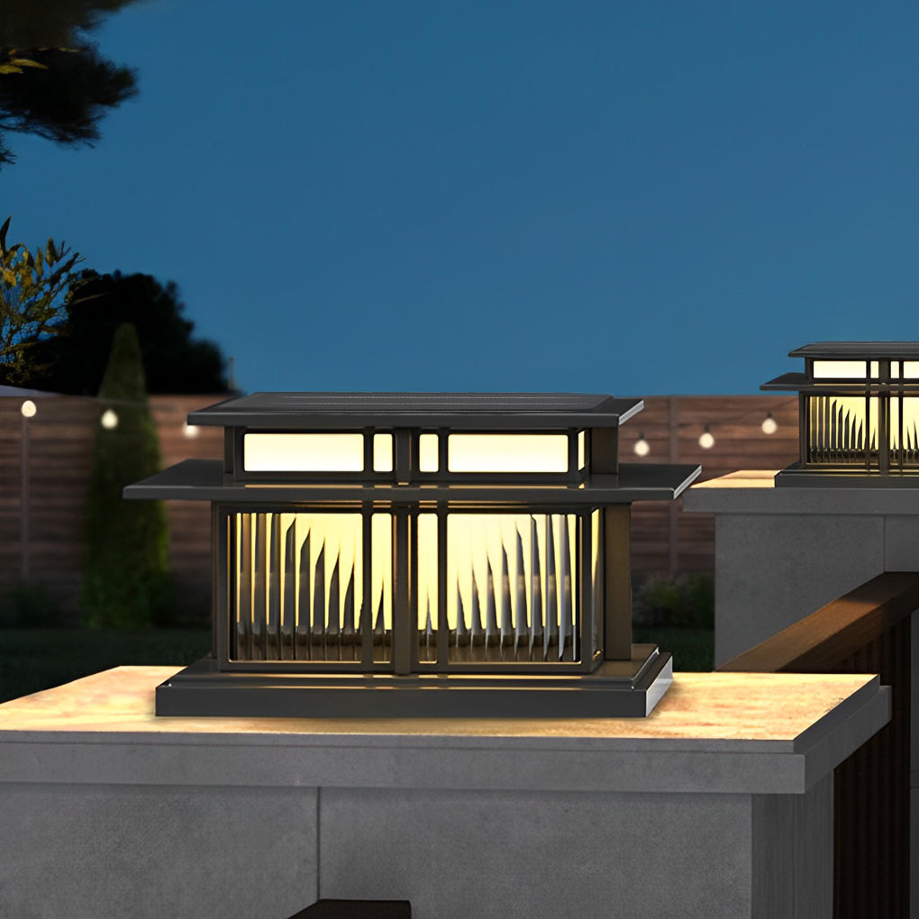 Modern Square Outdoor Pillar Light — Stainless Steel & Copper, LED 3000K, IP65, Brass or Black, Solar or Hardwired