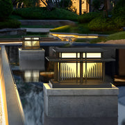 Modern Square Outdoor Pillar Light — Stainless Steel & Copper, LED 3000K, IP65, Brass or Black, Solar or Hardwired