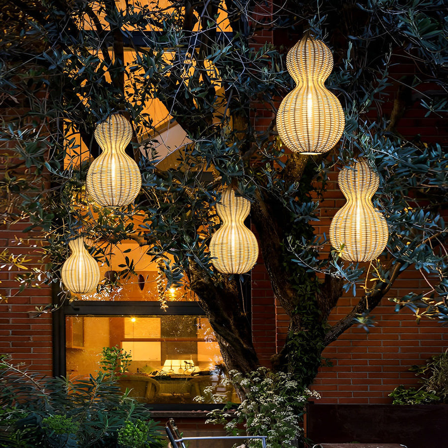 Gourd Outdoor Hanging Pendant — Hand-Woven Rattan, 1-Light, E27, 12W, IP65, 3000K