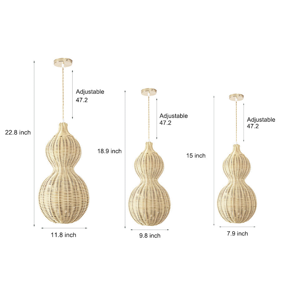 Gourd Outdoor Hanging Pendant — Hand-Woven Rattan, 1-Light, E27, 12W, IP65, 3000K