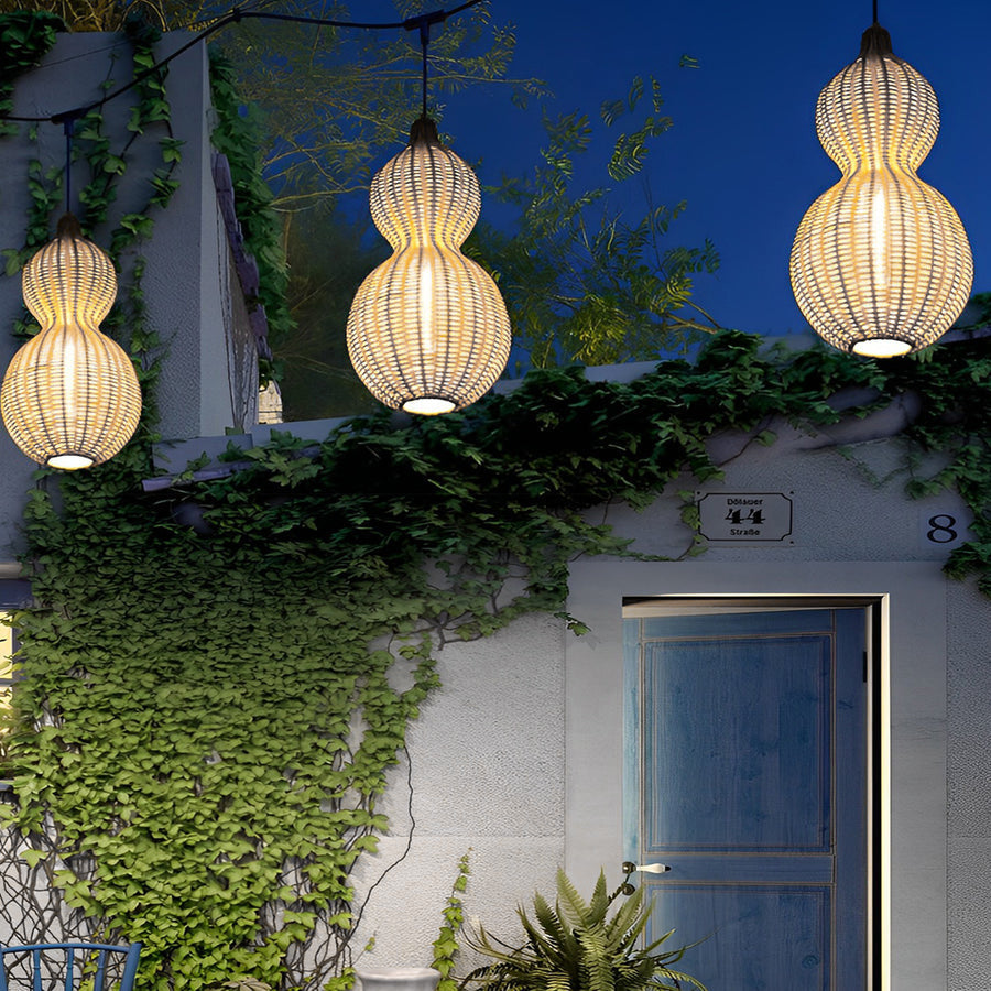 Gourd Outdoor Hanging Pendant — Hand-Woven Rattan, 1-Light, E27, 12W, IP65, 3000K
