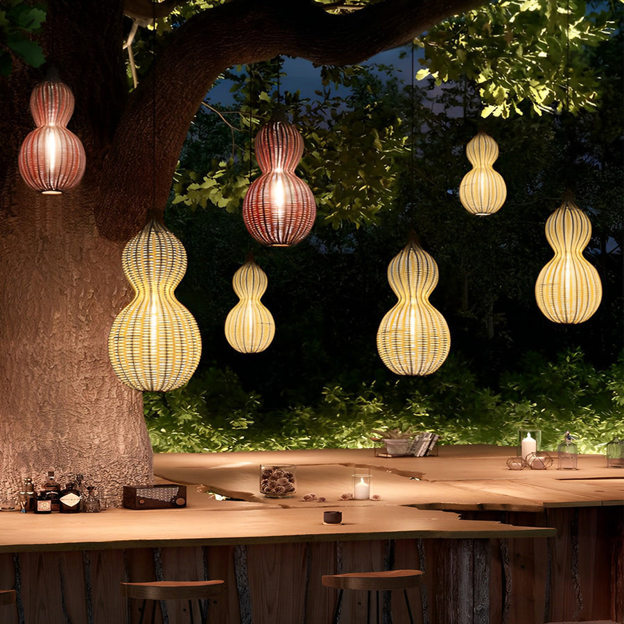 Gourd Outdoor Hanging Pendant — Hand-Woven Rattan, 1-Light, E27, 12W, IP65, 3000K