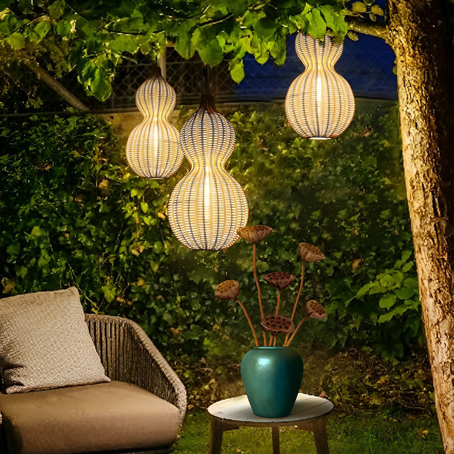 Gourd Outdoor Hanging Pendant — Hand-Woven Rattan, 1-Light, E27, 12W, IP65, 3000K