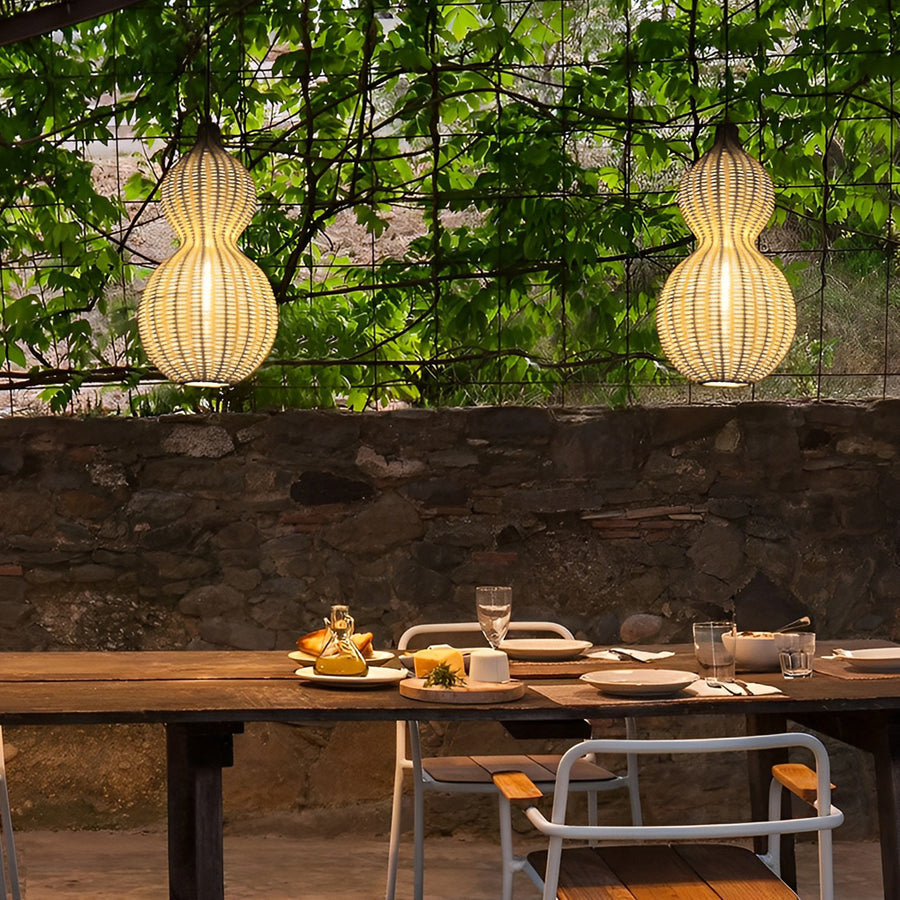Gourd Outdoor Hanging Pendant — Hand-Woven Rattan, 1-Light, E27, 12W, IP65, 3000K