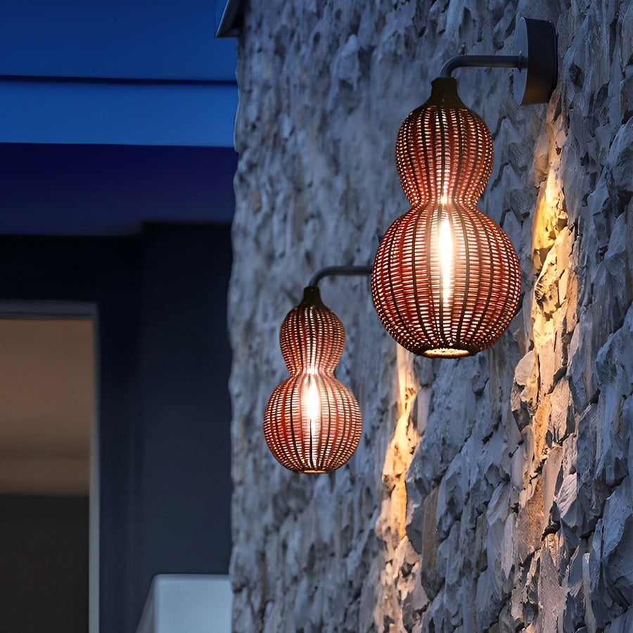 Gourd Outdoor Hanging Pendant — Hand-Woven Rattan, 1-Light, E27, 12W, IP65, 3000K