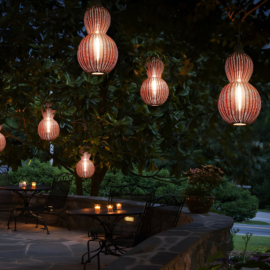 Gourd Outdoor Hanging Pendant — Hand-Woven Rattan, 1-Light, E27, 12W, IP65, 3000K